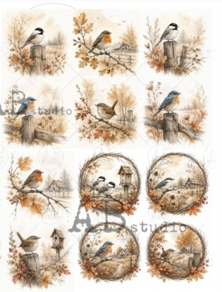 Papier de riz petits oiseaux d'automne 313