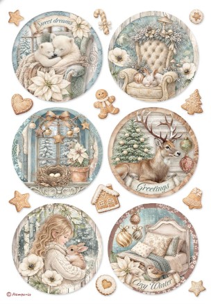 Papier de riz rond white christmas 331