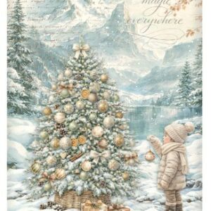 Papier de riz sapin blanc white christmas 333