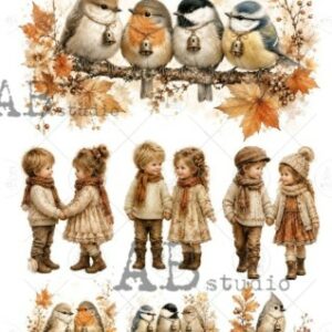 Papier de riz oiseaux et enfants d'automne 314