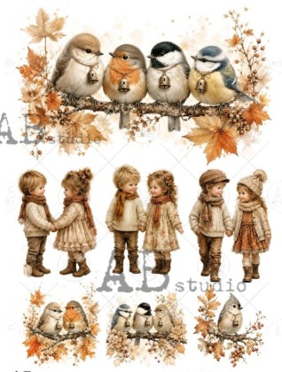 Papier de riz oiseaux et enfants d'automne 314