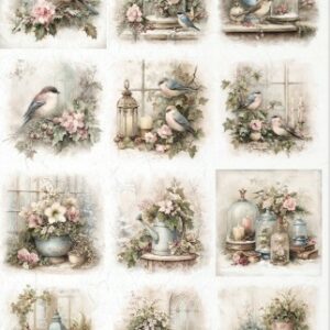 Papier de noel rose oiseaux 506