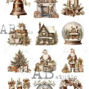 Papier de noel motifs noel marron 556