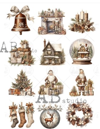 Papier de noel motifs noel marron 556