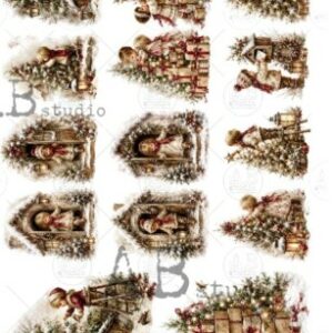 Papier de riz petite image enfants sapins 551