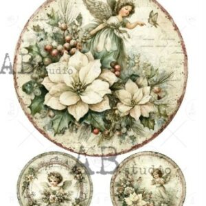 Papier de riz rond ange et fleurs 540