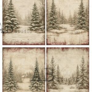 Papier de riz 4 CARTes de sapins 627