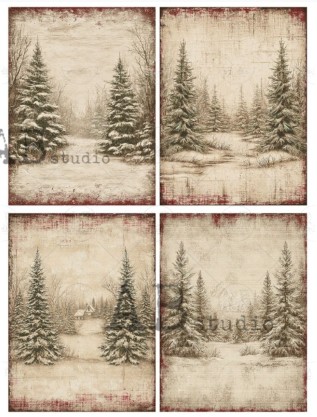 Papier de riz 4 CARTes de sapins 627