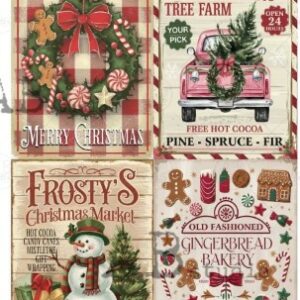 Papier de riz 4 cartes anciennes de Noel 624