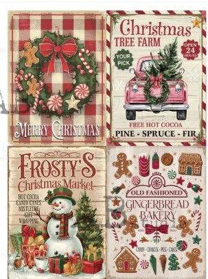 Papier de riz 4 cartes anciennes de Noel 624