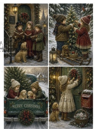 Papier de riz 4 cartes chants de noel 610