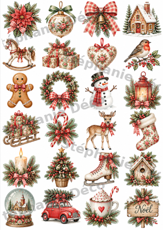 Papier de riz shabby rouge noel SD 561