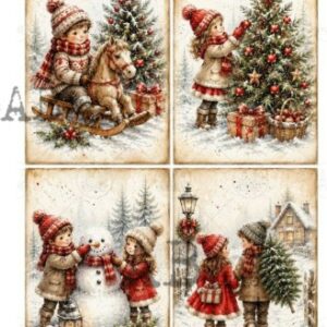 Papier de riz carte sapin enfants 606