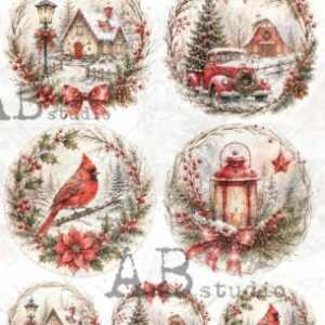 Papier de riz couronne paysage Noel 605