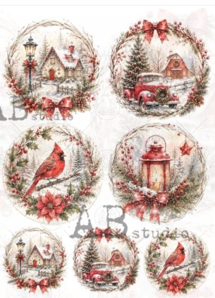 Papier de riz couronne paysage Noel 605