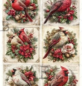 Papier de riz oiseaux de noel 613