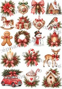 Papier de riz shaby rouge noel grand et petits