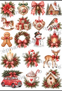 Papier de riz shaby rouge noel grand et petits