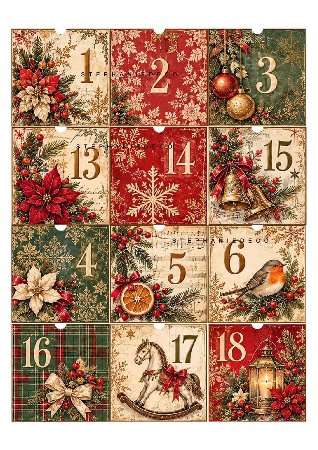 calendrier avent 24 cases ROUGE ET OR